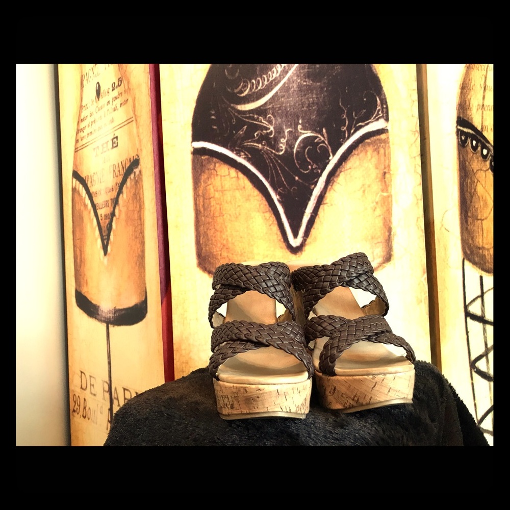 Charming Charlie’s brown braided strap wedge